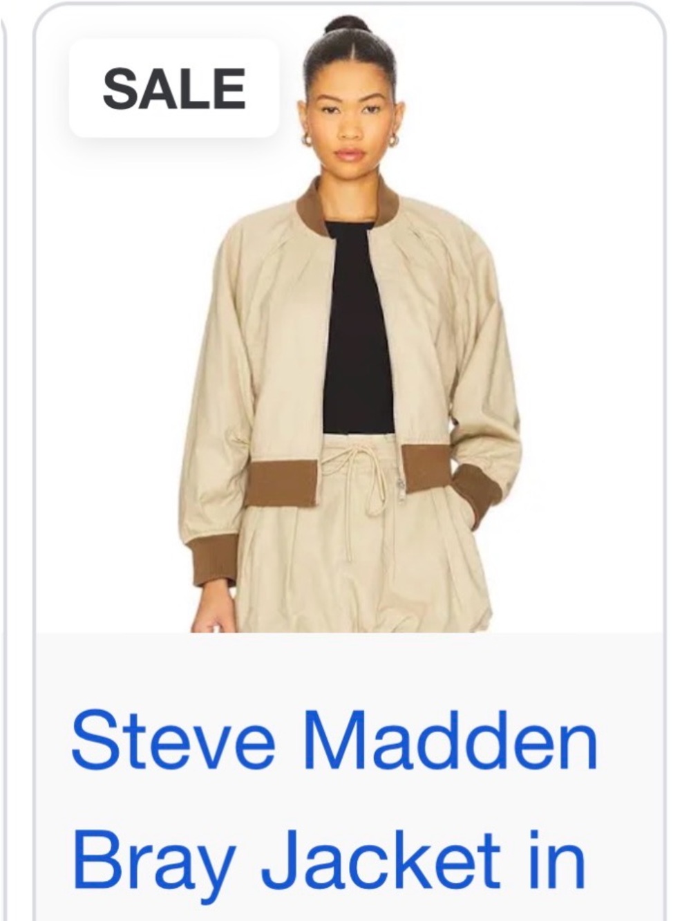 Steve Madden Beige Bomber Jacket with Brown Trim